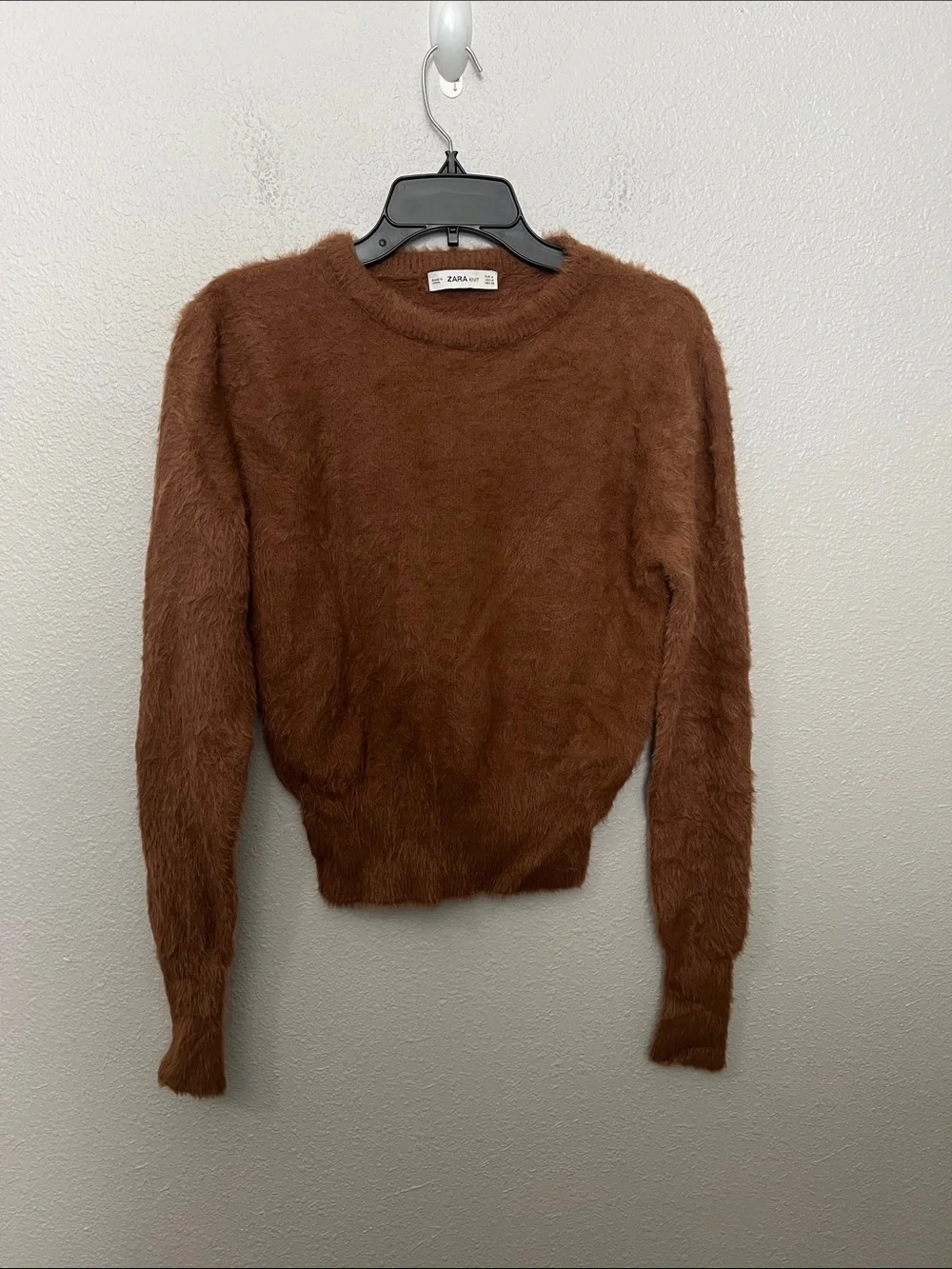 Zara Brown Fuzzy Crewneck Sweater Size Medium